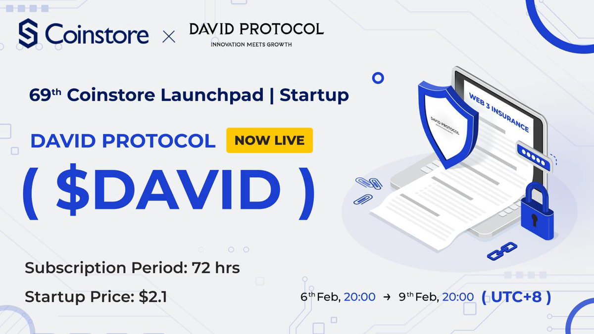 DANIYAMZ's tweet image. Join the David Protocol ($DAVID) community on Coinstore today! Participate in the 4-day event from Feb 6-9 (UTC+8) with up to 12,000 USDT and 20% TGE #DavidProtocol

 Follow now: tinyurl.com/r8zvdz7r

#DAVID #Web3 #Launchpad #Coinstore
@CoinstoreExc  @protocol_david