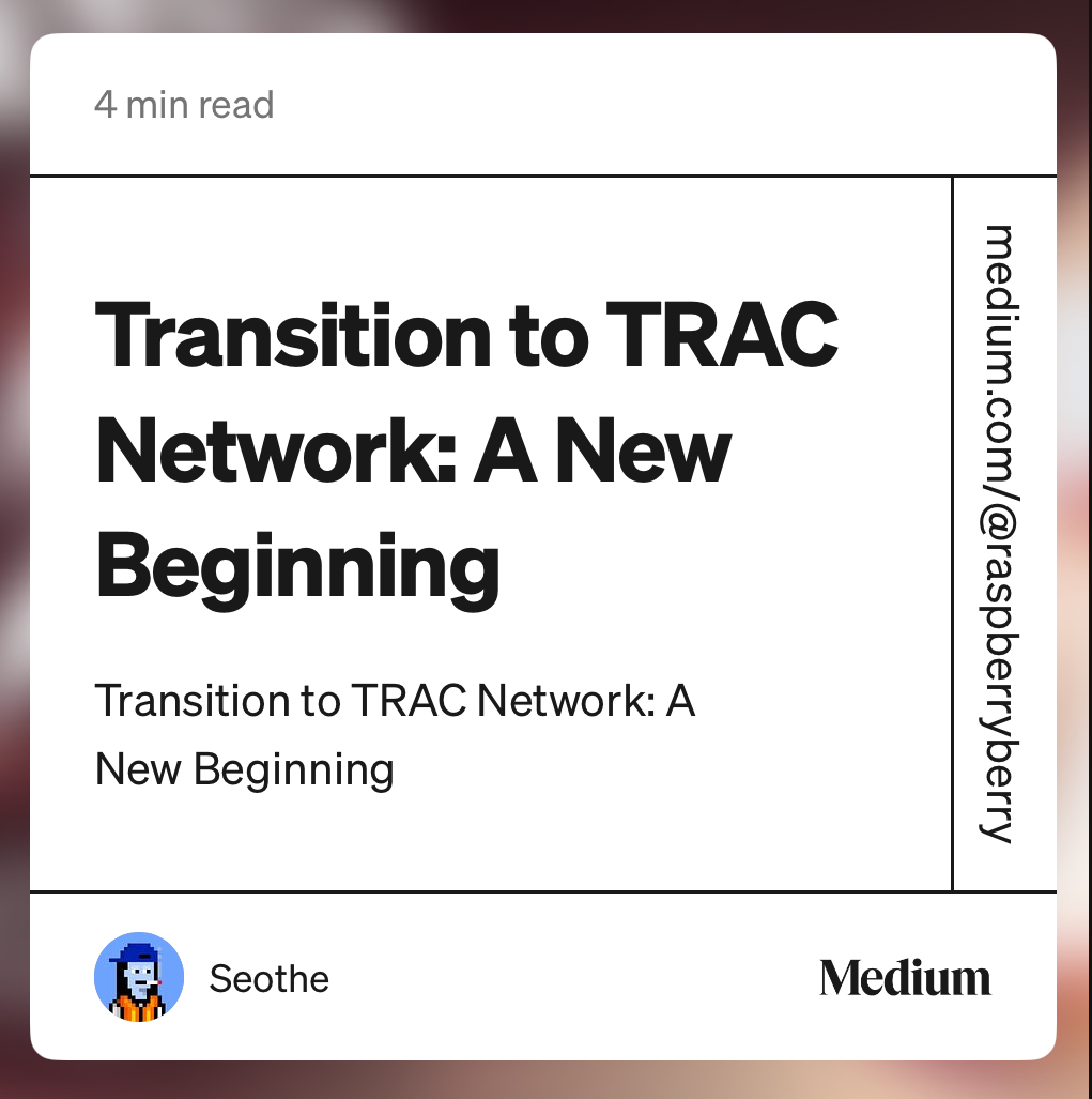 Trac Network (@trac_btc) on Twitter photo ๐๐๐๐ ๐๐๐ญ๐ฐ๐จ๐ซ๐ค ๐๐ซ๐๐ง๐ฌ๐ข๐ญ๐ข๐จ๐ง ๐๐๐ ๐ข๐ง๐ฌ
Weโre incredibly excited to share the roadmap for the next phase of the TRAC Networkโs developmentโTRAC 2.0.
Including:
- $TRAC token upgrade ๐ช
- $TRAC Staking ๐ฐ
- Token utilities (incl. $TRAC as gas)โฝ๏ธ
- TRAC Store ๐๐๐๐ ๐๐๐ญ๐ฐ๐จ๐ซ๐ค ๐๐ซ๐๐ง๐ฌ๐ข๐ญ๐ข๐จ๐ง ๐๐๐ ๐ข๐ง๐ฌ
Weโre incredibly excited to share the roadmap for the next phase of the TRAC Networkโs developmentโTRAC 2.0.
Including:
- $TRAC token upgrade ๐ช
- $TRAC Staking ๐ฐ
- Token utilities (incl. $TRAC as gas)โฝ๏ธ
- TRAC Store