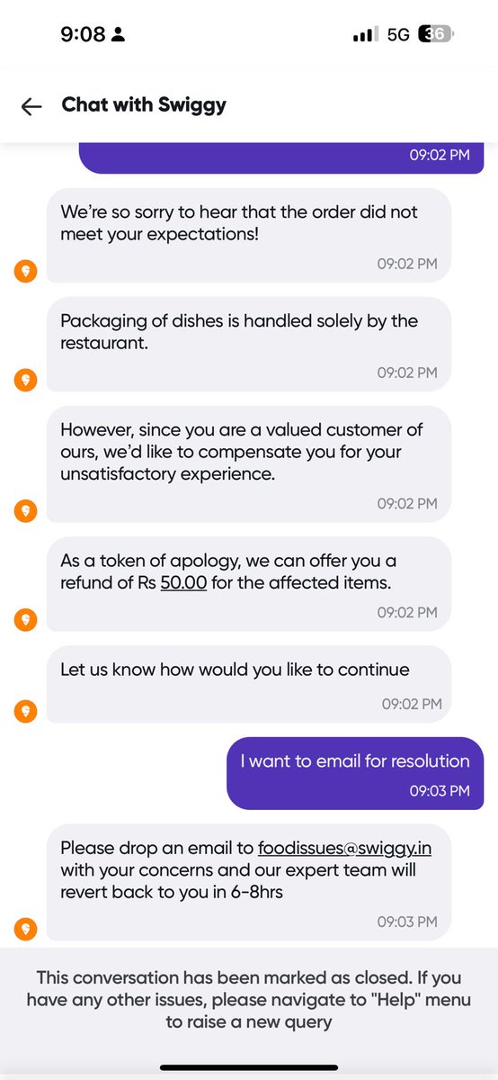 gargrishant's tweet photo. @SwiggyCares - Please see the resolution that was given to me and let me know if it is justified?

Note: I understand that these things can happen but please be sensitive about customer complaints. I had thrown the whole pizza because it was inedible. https://t.co/NIdOMf7KiA