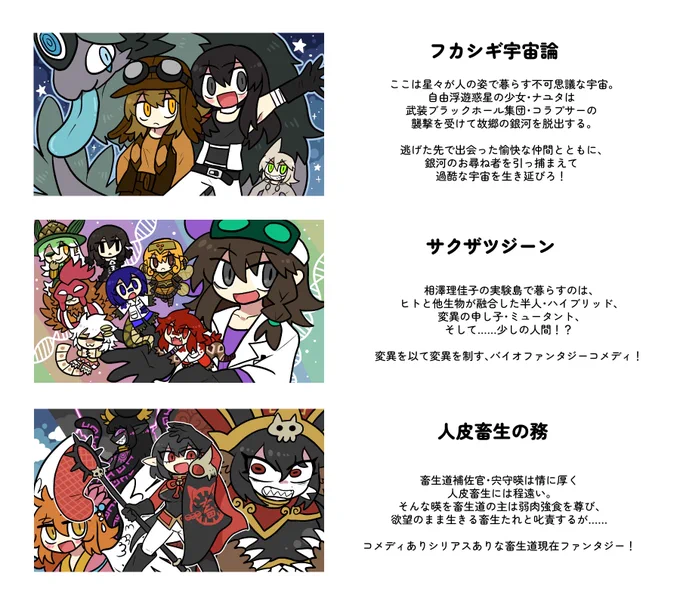 よく描く物語やキャラクターの紹介です☀️
1枚目:漫画(pixiv)
2枚目:ゲーム(ノベコレ)
3枚目:神話創作キャラ紹介 