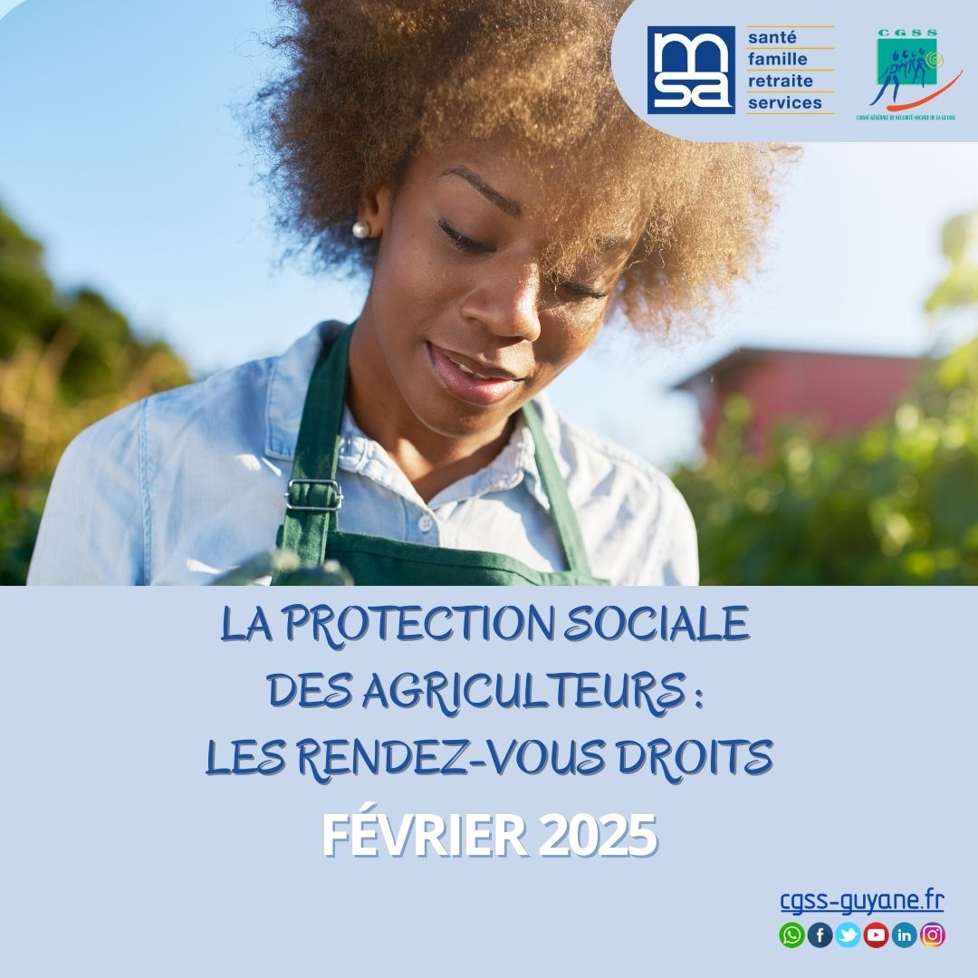 [PERMANENCES MSA] 👨🏽‍🌾 🚜 Du 10 au 25 février 2025, le conseiller de protection sociale MSA part à la rencontre des agriculteurs guyanais dans le cadre de rendez-vous droits. 

Découvres les horaires et communes de passage 👉urlc.net/Pc9-

#LaSécuEstLà #MSA
