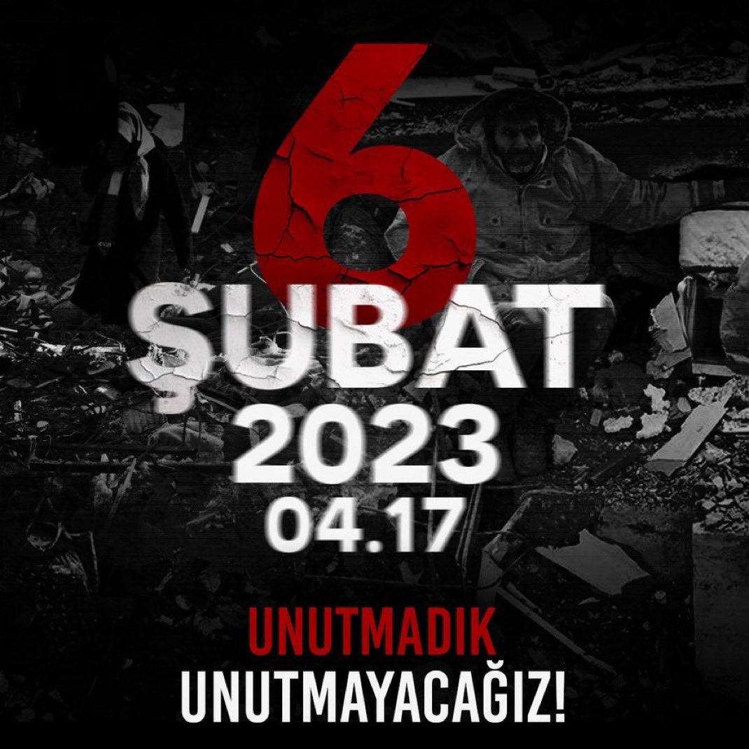 Tarih: 6 Şubat 2023
Saat: 04.17

UNUTMADIK! 
HİÇBİR ZAMAN UNUTMAYACAĞIZ!

6 Şubat depremlerinde hayatını kaybedenleri özlem ve rahmetle anıyoruz.