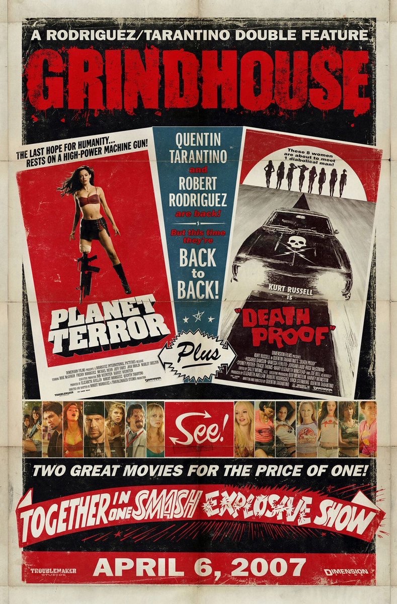 EugWSerra's tweet photo. On April 6, 2007, GRINDHOUSE was released in the U.S.! #Grindhouse #PlanetTerror #Thanksgiving #Machete #RobertRodriguez #QuentinTarantino #RoseMcGowan #KurtRussell #EliRoth #MarleyShelton #JoshBrolin #FreddyRodriguez #JordanLadd #DannyTrejo #JeffFahey #MichaelBiehn #TomSavini https://t.co/U7Dzq8zTry