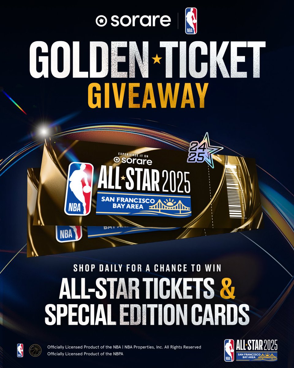 SorareUS's tweet image. Level up your Sorare NBA Collection with an All-Star Marketplace Promo! ✨

🃏 10% Chance to Win an Extra Card
🎟️ Daily Grand Prize Draws
🌟 Today's Prize: A VIP Package for The 2025 All-Star Game in San Francisco!

Get Scouting Now: go.sorare.com/bwsqk