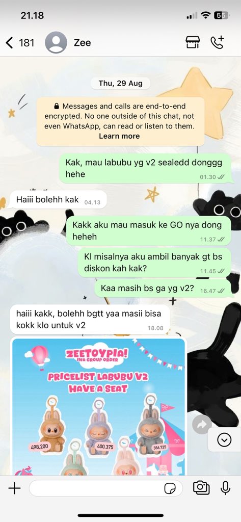 kimchivoe's tweet photo. ‼️ OWNER @gummy_go_ @bearry_go @jajanwithzee @M4RKYLIE @/r_e_markl PENIPU‼️

PLEASE HELP RT‼️‼️

gw jajan nya waktu masih @jajanwithzee

Ini chat pertama gw tgl 29/08/2024. Intinya dia live tiktok jualan labubu tapi versi co di tabao (shopee china). https://t.co/45x4DgsiOj