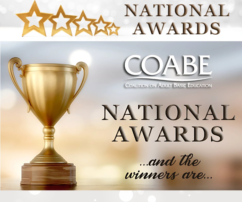 🎉 Announcing the 2025 COABE National Award Winners! 🎉

These outstanding individuals and programs have demonstrated excellence, innovation, and dedication to advancing adult education. Join us at the COABE 2025 National Conference in Dallas, Texas, where they will be honored.