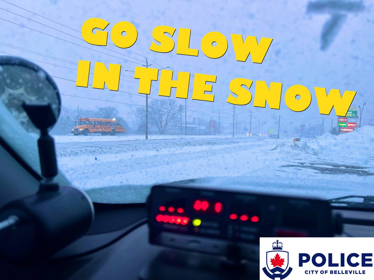 ❄️ Roads are slippery <a href="/BellevilleON/">City of Belleville</a> ❄️ Snow covered roads will be part of your travel today. YOU need to adjust your driving for these snowy conditions. #slowdown and #drivesafe  Thank you 🚓