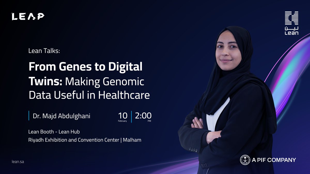 leansaudi's tweet photo. In the context of exploring the latest developments in digital health, Dr. Majd Abdulghani will discuss "From Genes to Digital Twins: Making Genomic Data Useful in Healthcare " at #LeanTalks during #LEAP25
📍 Learn more at Lean booth H2A.C20
https://t.co/7AVmhszjLe https://t.co/mUvasuyQdP