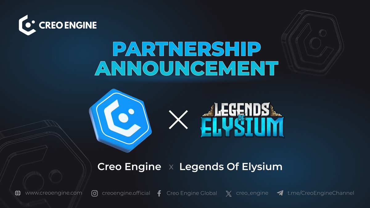 We’re thrilled to team up with Legends of Elysium ($LOE) aka <a href="/LegendsElysium/">Legends of Elysium</a>  —the strategy-driven CCG/TCG powered by blockchain that’s elevating Web3 gaming!

$CREO X $LOE – 𝐌𝐚𝐬𝐭𝐞𝐫 𝐒𝐭𝐫𝐚𝐭𝐞𝐠𝐲, 𝐂𝐨𝐧𝐪𝐮𝐞𝐫 𝐭𝐡𝐞 𝐁𝐚𝐭𝐭𝐥𝐞𝐟𝐢𝐞𝐥𝐝!

This partnership unlocks