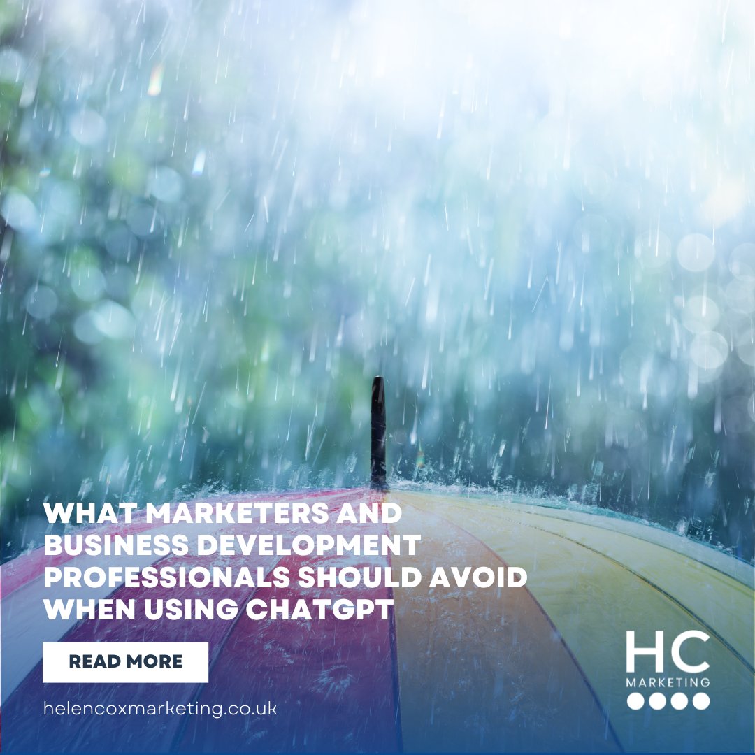 Are you making these mistakes with ChatGPT? 🤔

From data risks to generic outreach, marketers &amp; BD pros need to tread carefully. Learn how to use AI responsibly.

Read more 👉helencoxmarketing.co.uk/what-marketers…

#Marketing #BusinessDevelopment #ChatGPT #AI