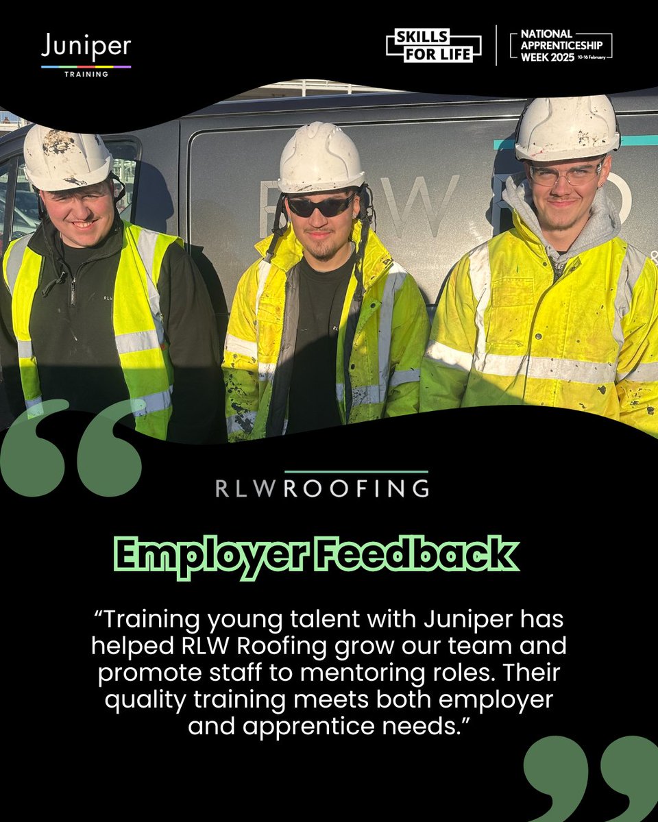 Juniper Training Ltd (@trainingjuniper) on Twitter photo Employer Tuesday – Supporting Future Talent in the Roofing Sector #NAW2025
At Juniper Training, we work with amazing employers who see the true value of apprenticeships – like RLW Roofing!
Thinking of hiring an apprentice? Get in touch today! enquiries@junipertraining.co.uk Employer Tuesday – Supporting Future Talent in the Roofing Sector #NAW2025
At Juniper Training, we work with amazing employers who see the true value of apprenticeships – like RLW Roofing!
Thinking of hiring an apprentice? Get in touch today! enquiries@junipertraining.co.uk