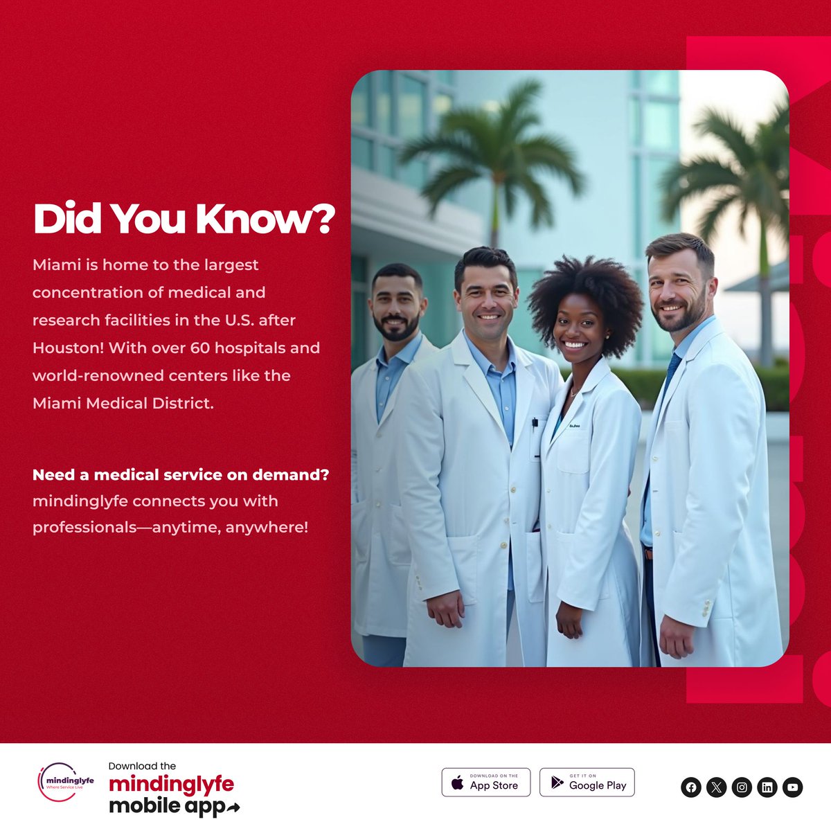 lifelyservices's tweet photo. Did You Know?
Miami has the Second-largest concentration of medical and research facilities in the U.S. with 60+ hospitals! 

Need on-demand medical services? 
mindinglyfe connects you with professionals anytime and anywhere!   
#MiamiHealthcare #mindinglyfe #HealthOnDemand https://t.co/kFhxMiKdjC
