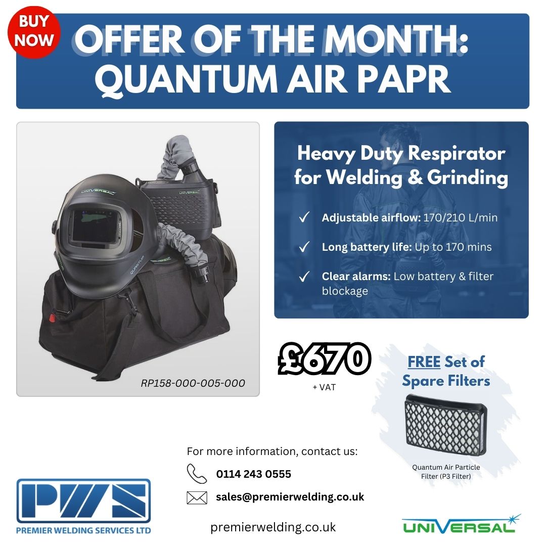 OFFER OF THE MONTH

FREE Spare Filters with the Quantum Air PAPR &amp; Helmet system from Universal PPE!

This system provides superior protection against welding fumes, dust, and harmful particles, ensuring safety in the harshest environments.

Click here 👉 tinyurl.com/3jbysczm