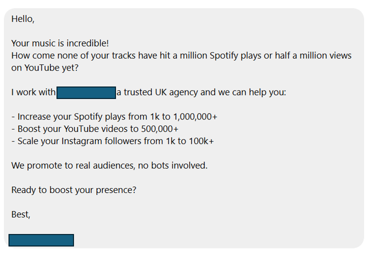 1spozz's tweet photo. I am not even an artists, an get such messages every day. Streaming numbers on all-inclusive platforms are a fraud! Invented to make Social Media and millions of their associated "Marketing Experts" rich, and Artists poor. #musicmarketing #spozz #realstreams #realearnings #payola