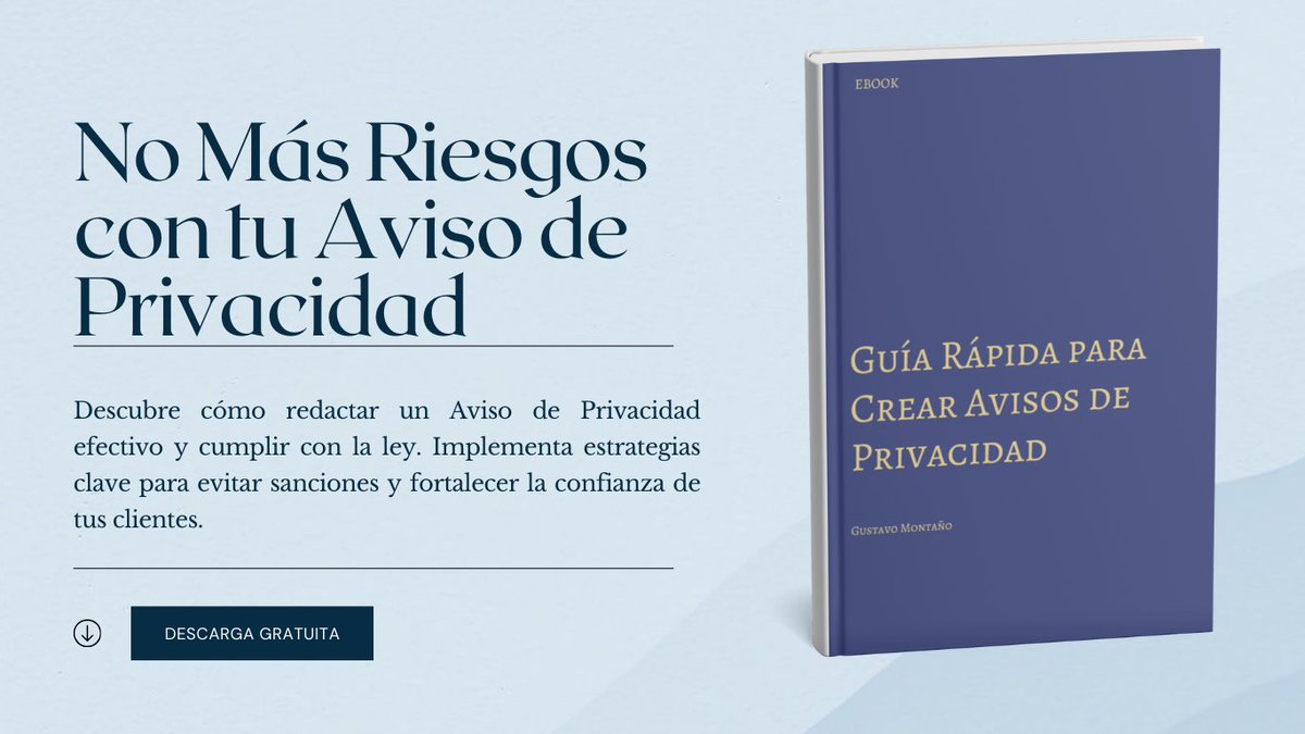 📢 Un mal Aviso de Privacidad puede costarte millones 💸

Evita sanciones y protege tu negocio con mi Guía Rápida para Crear Avisos de Privacidad 📜✅

🎁 Incluye consulta gratuita para revisar tu aviso.

📥 Descárgala aquí 👉 gustavomontano.net/guia

#Privacidad