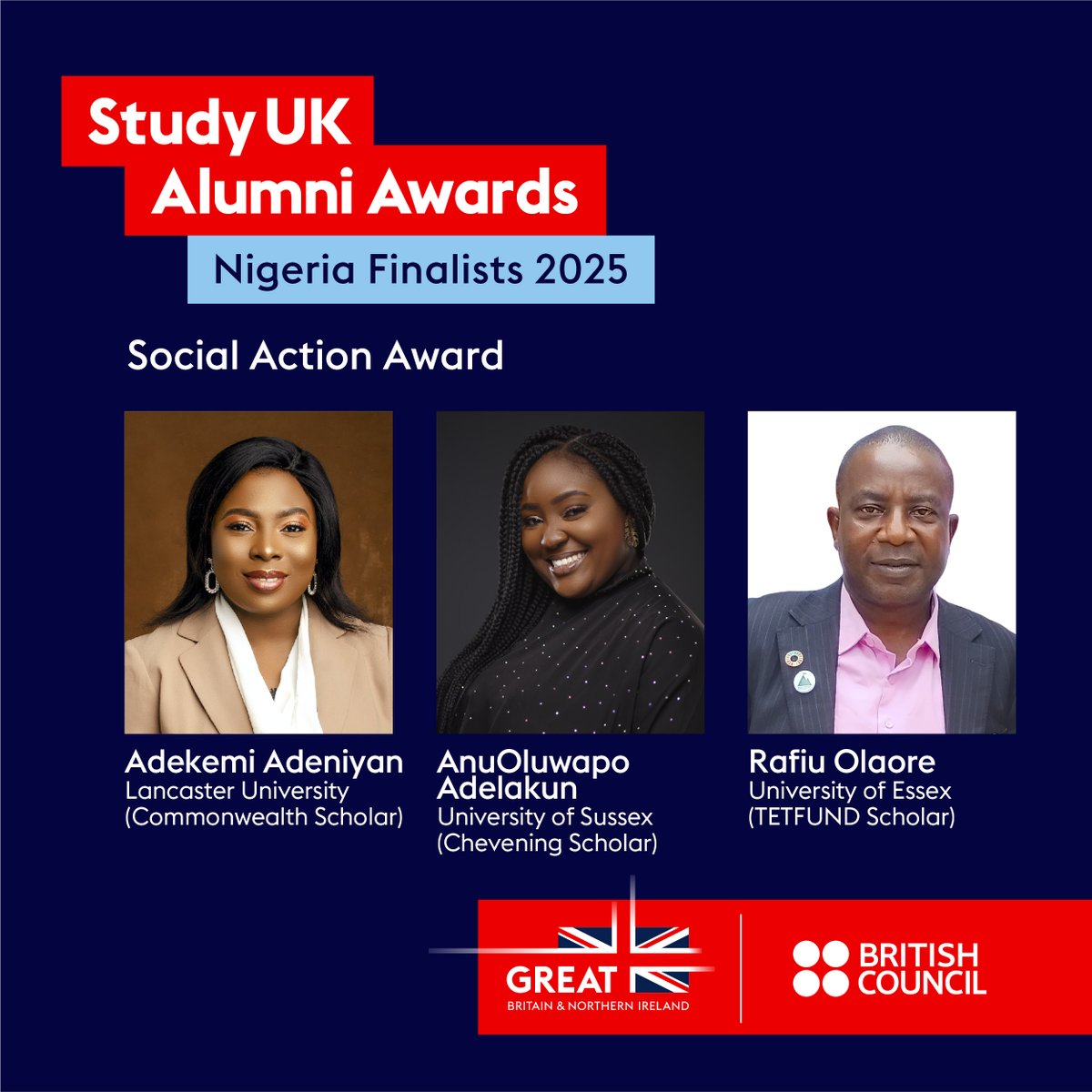 ‘Extending my heartfelt thanks to <a href="/ngBritish/">British Council</a>  for the incredible honour of being a finalist for the Social Action Award! Special thanks to <a href="/CheveningFCDO/">Chevening Awards🇬🇧</a>  for the opportunity to pursue a world-class education at <a href="/SussexUni/">University of Sussex</a> . Thankful!
#StudyUKAlumniAwards
#StudyUk