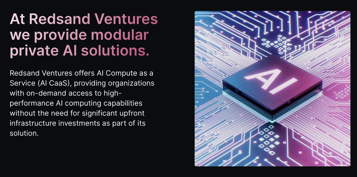 At Redsand Ventures, our solutions offer exclusive access to dedicated infrastructure, empowering your organization to scale AI applications without resource competition or unexpected delays.

Get in touch with our team to find out more: 

redsandventures.io/solution