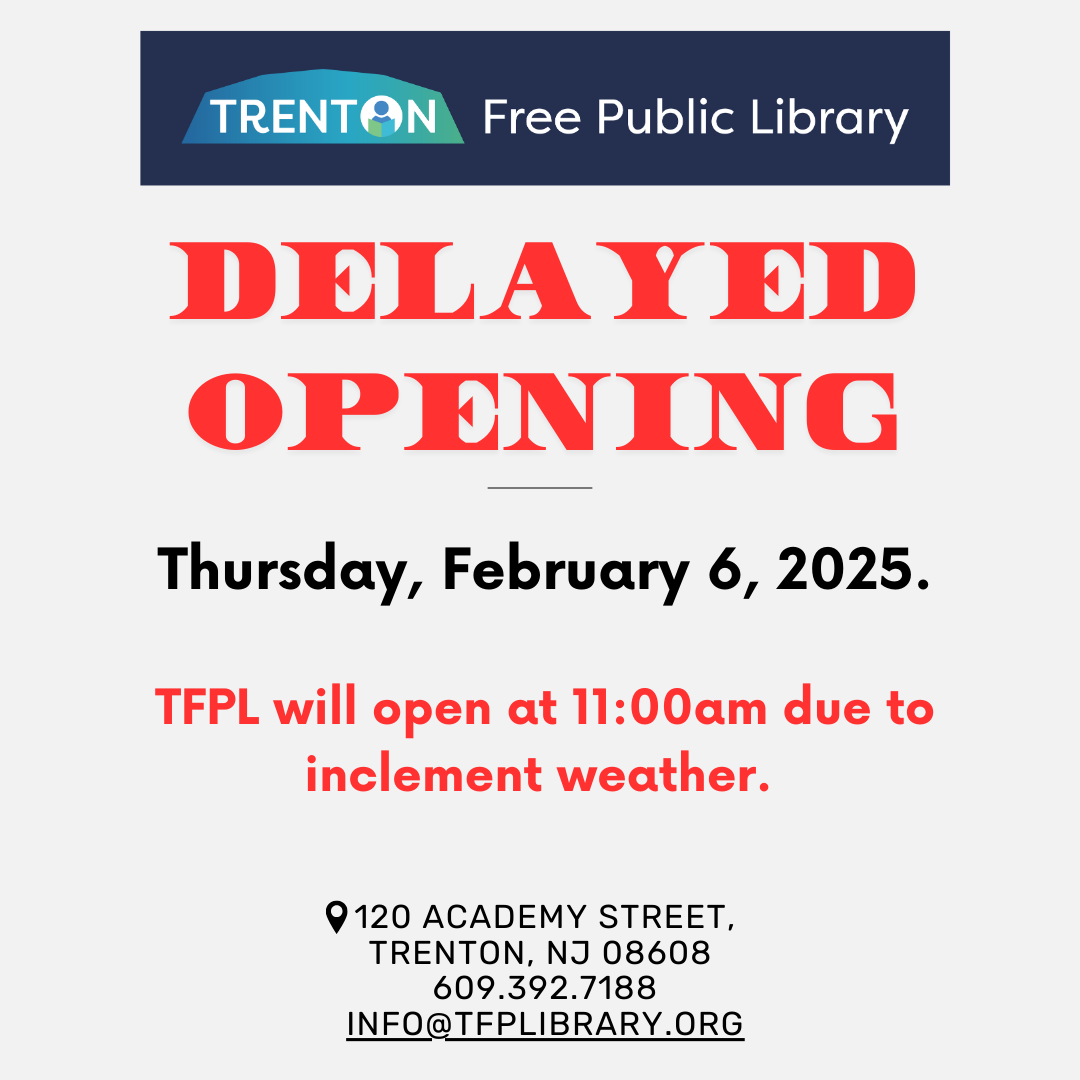 TrentonPubLib's tweet image. Library Update: Due to inclement weather, the library will have a delayed opening at 11 AM today. Stay safe and warm! ❄️📚 #LibraryUpdate #StaySafe