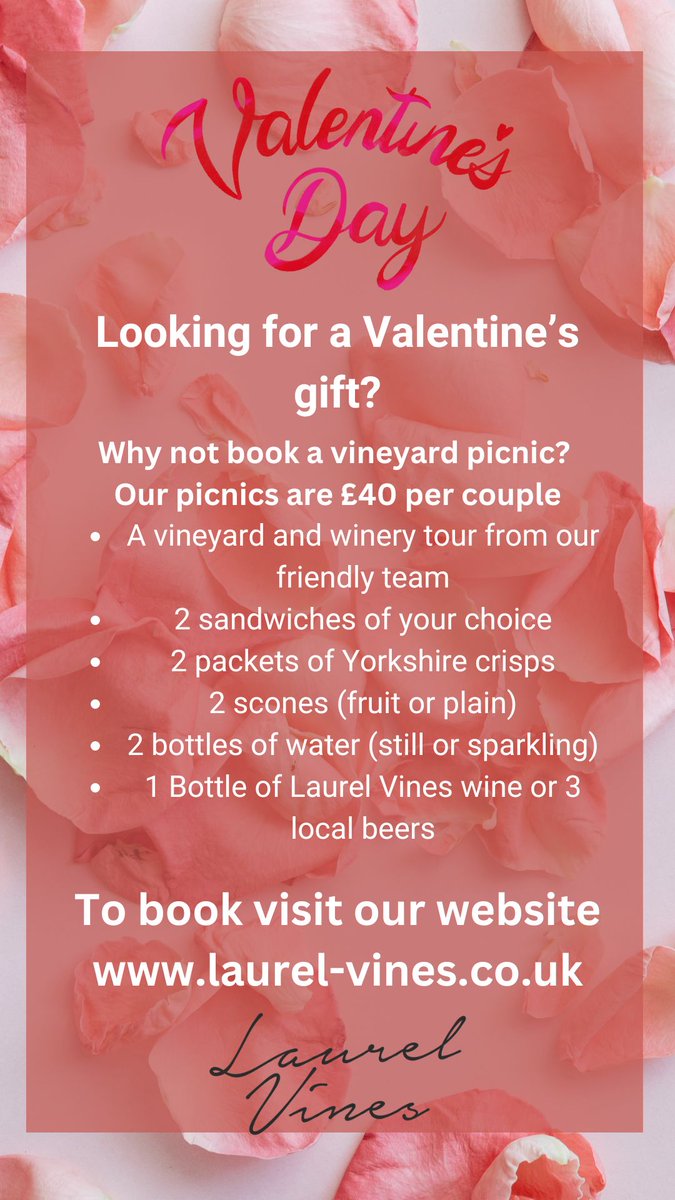 Laurel Vines (@laurelvines) on Twitter photo ♥♥ Valentine's Day ♥♥
Got a wine lover in your life?
Our picnics can make a lovely gift for your loved one
Tickets are £40 per 2 guests
To book just follow this link laurel-vines.co.uk/events/vineyar…
Picnics run from May - September
<a href="/VisitEastYorks/">Visit East Yorkshire</a> ♥♥ Valentine's Day ♥♥
Got a wine lover in your life?
Our picnics can make a lovely gift for your loved one
Tickets are £40 per 2 guests
To book just follow this link laurel-vines.co.uk/events/vineyar…
Picnics run from May - September
<a href="/VisitEastYorks/">Visit East Yorkshire</a>