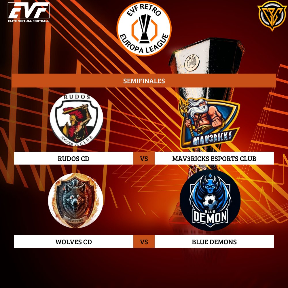Retro Europa League

Semifinales
⏰22:40 y 23:00
@Rudos_CD 🆚 <a href="/MV3United/">Mav3ricks Esports Club</a> 
#wolvescd 🆚 <a href="/BluedemonsPS4/">Blue Demons</a> 

Final
⏰23:20