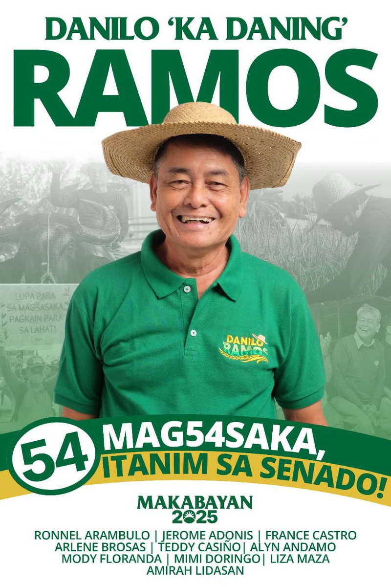 kadaningramos's tweet photo. Danilo “Ka Daning” Ramos, 
Magsasaka, itanim sa Senado!

Ako po si Danilo ‘Ka Daning’ Ramos, isang lider-magsasaka, totoong lumaki sa farm at may lampas 40-taong karanasan sa pagtataguyod ng karapatan ng mga magbubukid at mga ordinaryong Pilipino. https://t.co/zKOXgbN6p1