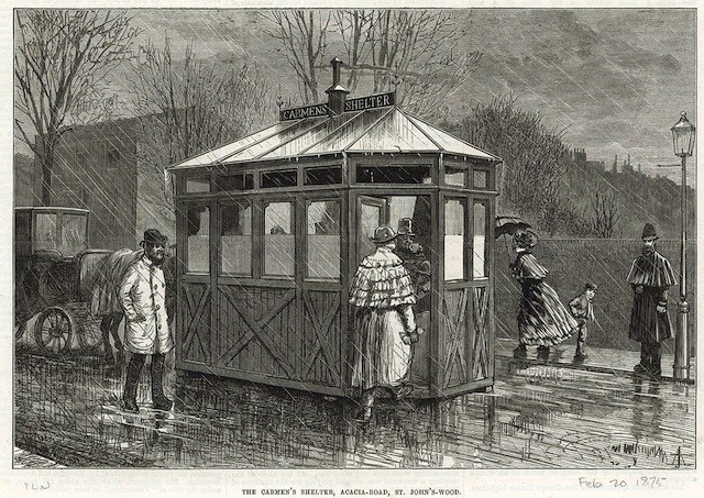 Founded by the proprietor of the Globe newspaper Capt George Armstrong (later the Baronet, Sir George) in January 1875, the Cabmen's Shelter Fund opened with great ceremony its first Shelter on Acacia Road, St John's Wood on this day one hundred and fifty years ago, 6th Feb 1875.
