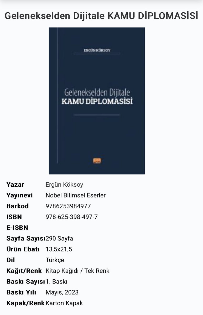 ergunkoksoyA's tweet photo. 2023 yılında yayınlanan Gelenekselden Dijitale Kamu Diplomasisi kitabımın ilk baskısı kısa süre içinde, 2024 yılında bitmişti. Çalışmanın herhangi bir sınırlama olmaksızın açık erişimine karar verdim. Muhataplarına faydalı olması dileğiyle. Erişim adresi: https://t.co/joRlKeZqL7 https://t.co/0RQjQFv1Ta