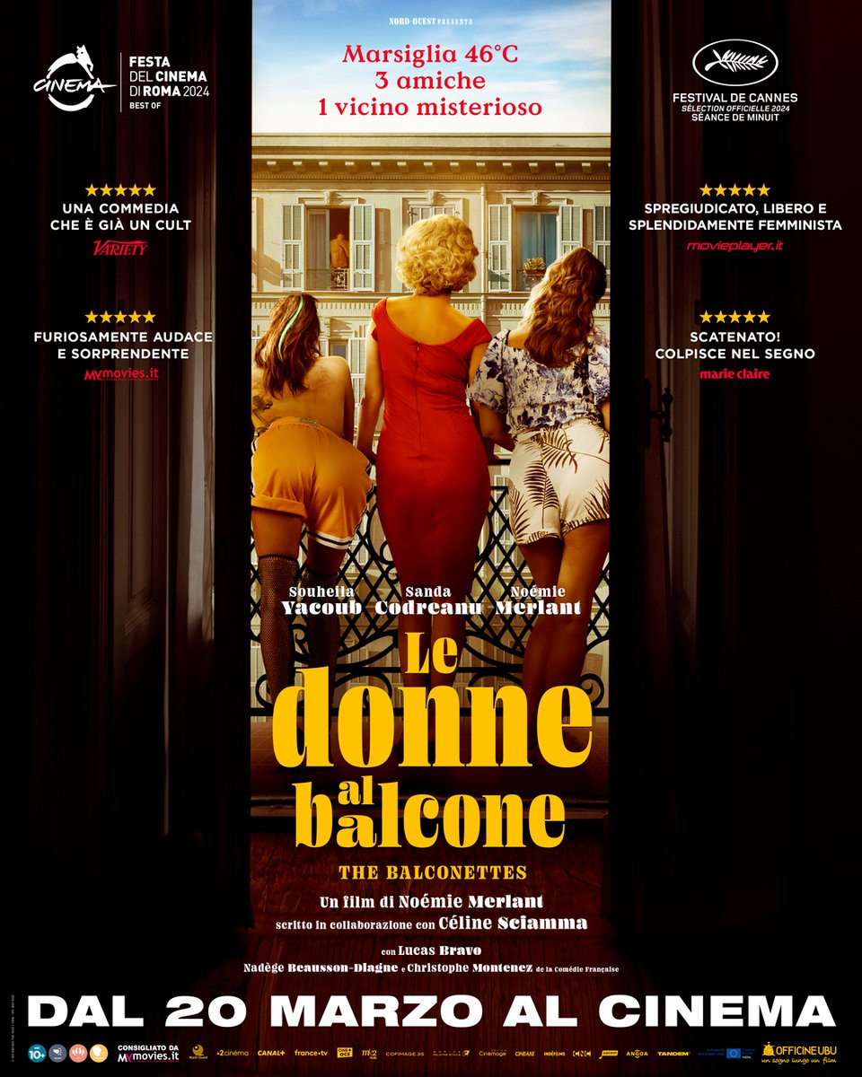 Marsiglia, 46°C
3 amiche
1 vicino misterioso
📷 Dopo aver infiammato il Festival di Cannes, #LeDonneAlBalcone - #TheBalconettes arrivano al cinema il 20 marzo con il nuovo film di #NoémieMerlant, scritto in collaborazione con #CélineSciamma!
#film #poster #cinema