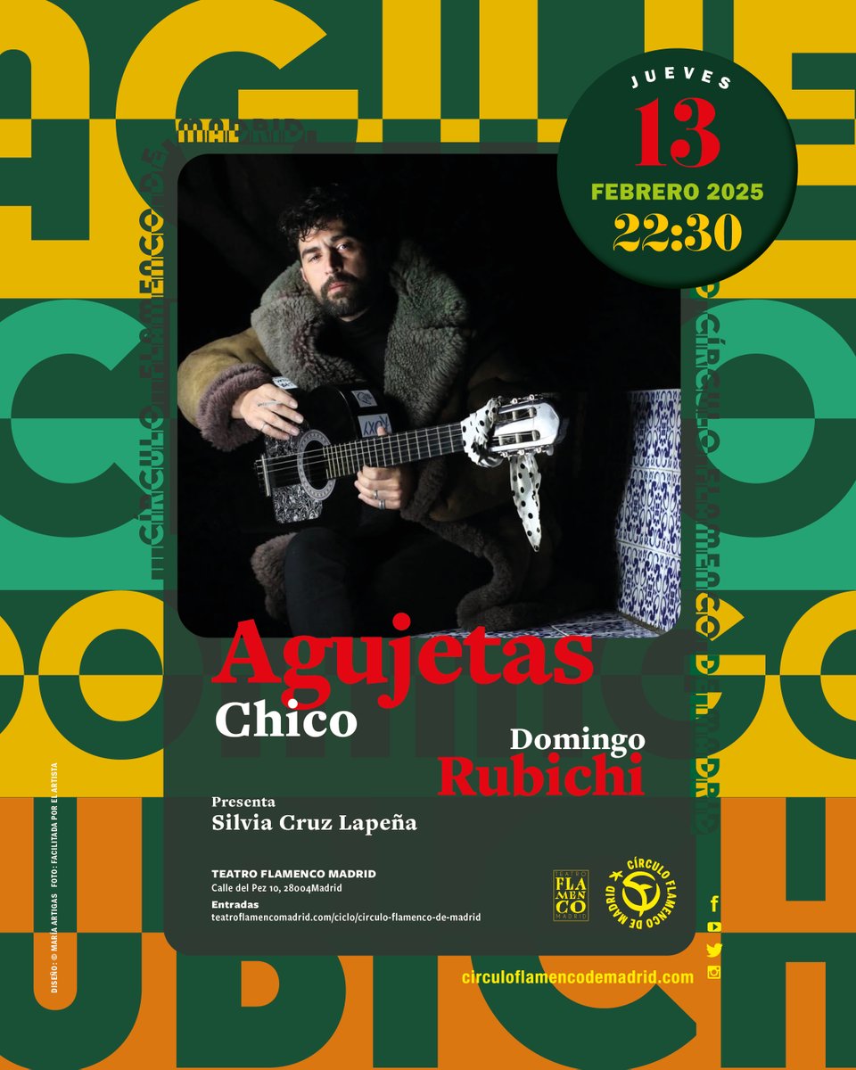 Círculo Flamenco de Madrid (@cirflamencomad) on Twitter photo 📅El próximo 13/2 RECITAL DE CANTE 🗣️🎸 con AGUJETAS CHICO + DOMINGO RUBICHI:
📍Teatro Flamenco Madrid / 22:30h
⭐️ Agujetas Chico + Domingo Rubichi
🎟 lc.cx/7tlXcV
|
<a href="/carlosmb1974/">Carlos Martín Ballester</a> <a href="/elflamencovive1/">El Flamenco Vive</a> <a href="/TeatroFlaMadrid/">TeatroFlamencoMadrid</a> <a href="/deflamenco_com/">deflamenco</a> <a href="/guiaflama/">Guía Flama</a> <a href="/RevZocoFlamenco/">Revista ZocoFlamenco</a> 📅El próximo 13/2 RECITAL DE CANTE 🗣️🎸 con AGUJETAS CHICO + DOMINGO RUBICHI:
📍Teatro Flamenco Madrid / 22:30h
⭐️ Agujetas Chico + Domingo Rubichi
🎟 lc.cx/7tlXcV
|
<a href="/carlosmb1974/">Carlos Martín Ballester</a> <a href="/elflamencovive1/">El Flamenco Vive</a> <a href="/TeatroFlaMadrid/">TeatroFlamencoMadrid</a> <a href="/deflamenco_com/">deflamenco</a> <a href="/guiaflama/">Guía Flama</a> <a href="/RevZocoFlamenco/">Revista ZocoFlamenco</a>