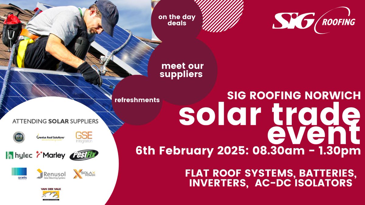 We're excited to announce that we'll be at the SIG Roofing Norwich Solar Morning today, until 1:30 PM! 📢

Come see us for live demonstrations of our innovative product training 💛