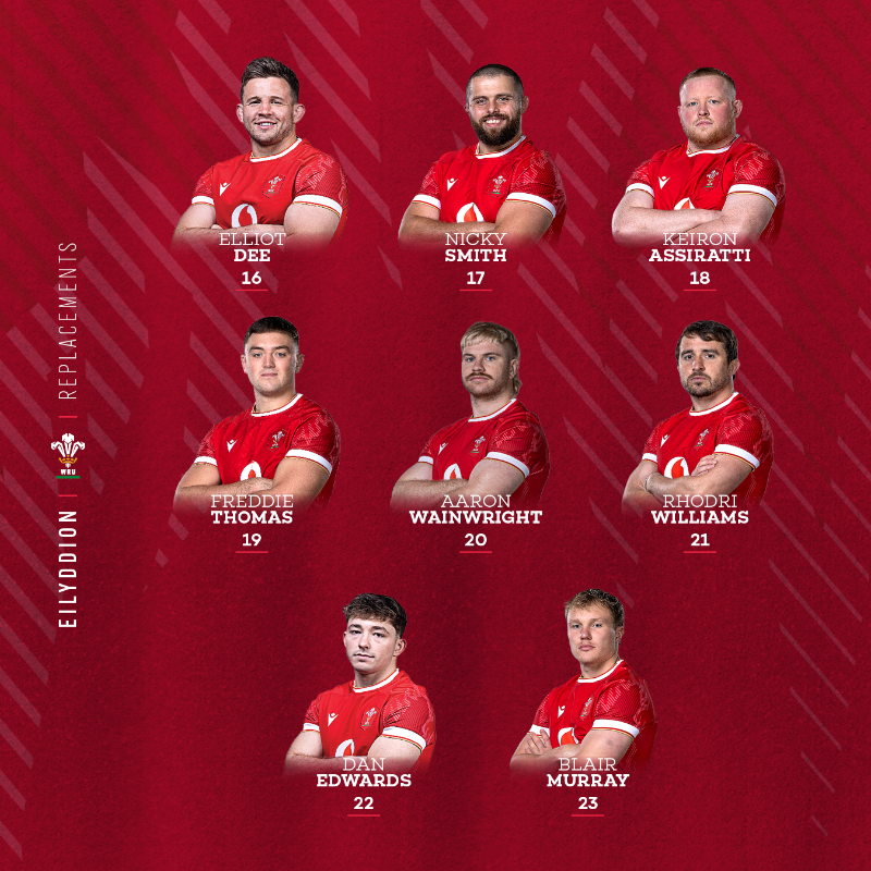 WelshRugbyUnion's tweet photo. 🚨 𝗧î𝗺 𝗖𝘆𝗺𝗿𝘂 🏴󠁧󠁢󠁷󠁬󠁳󠁿

Here is your Wales team for our @SixNationsRugby clash 🆚 @Federugby on Saturday afternoon at the Stadio Olympico, 14:15 KO! 🔥👇

#GuinnessM6N | #ITAvWAL