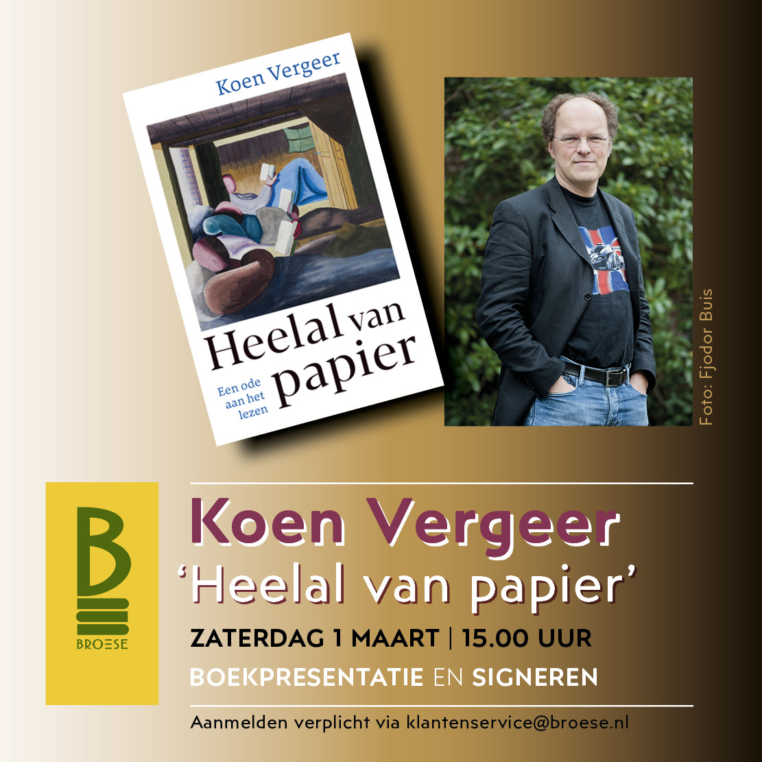 Auteur Koen Vergeer presenteert zijn boek ‘Heelal van papier’. Hierin beschrijft hij belevenissen waar het leesplezier van af spat. Op zaterdag 1 maart komt u tijdens de boekpresentatie erachter waarom dit boek een ode is aan het lezen! Meld u aan: broese.nl/agenda/boekpre…