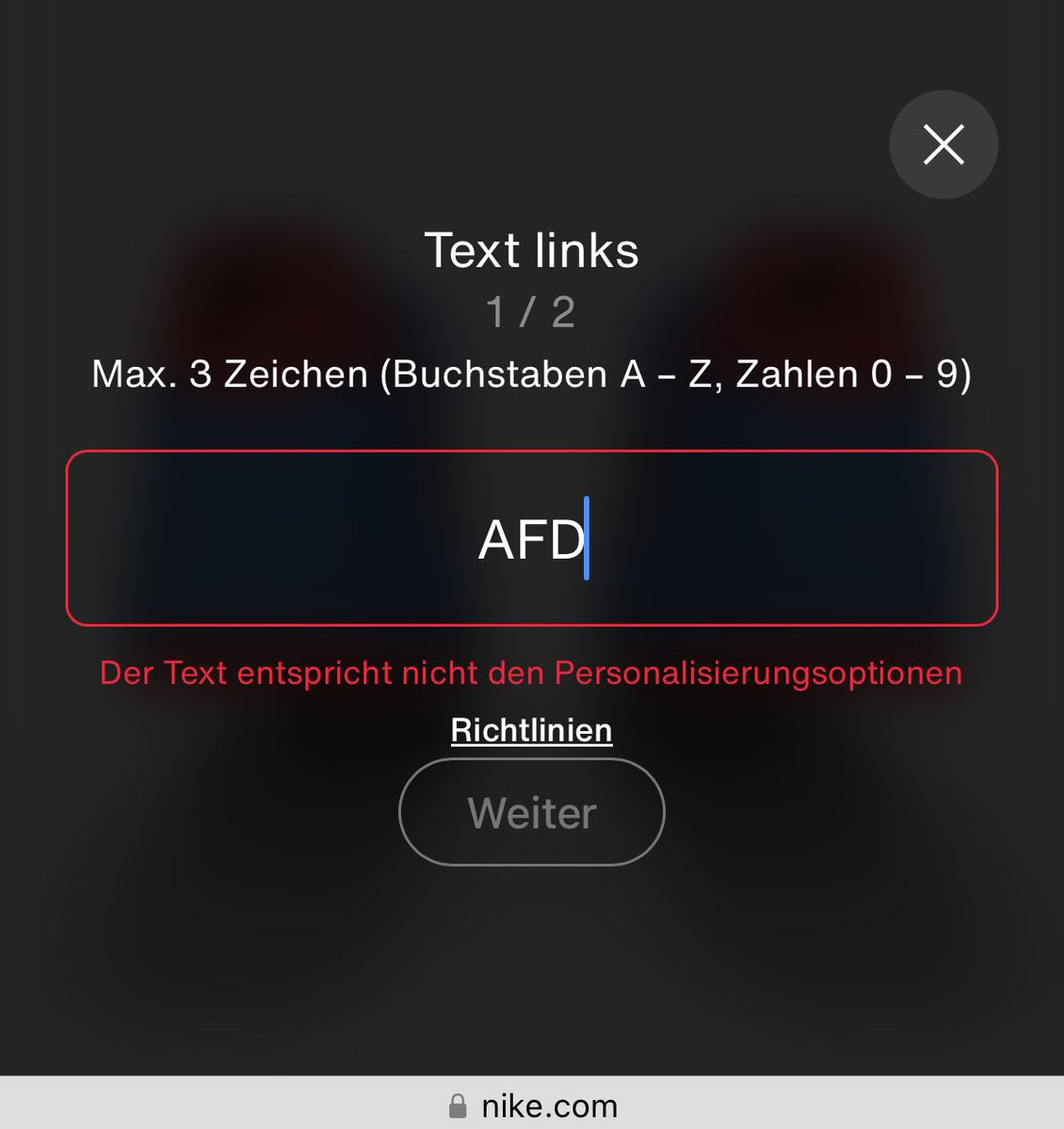 TaurusZockt's tweet photo. Interessant wie beeinflussbar eine Schuhmarke sein kann. Beim Nike-By-You Configurator ist die Kombination #AfD nicht möglich aber #SPD und #CDU sind wiederum möglich schon komisch https://t.co/edMtQ7eC2K