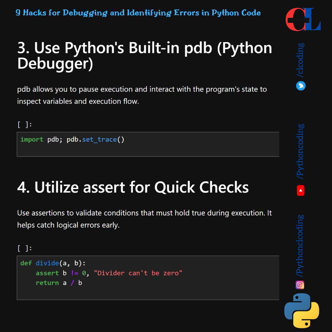 clcoding's tweet image. 7 Hacks for Debugging and Identifying Errors in Python Code
