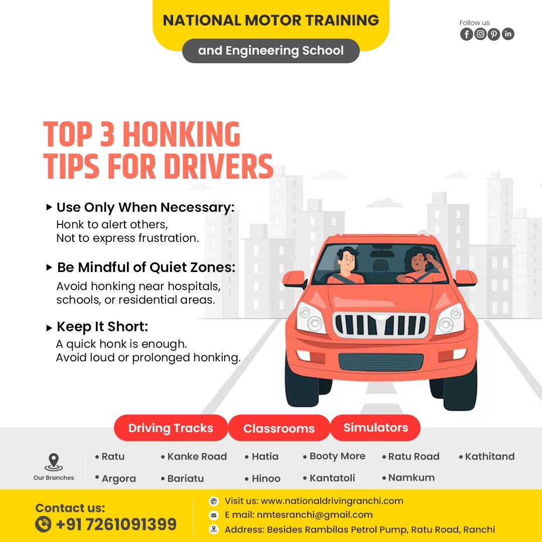 NationalMotor24's tweet photo. Honk with Purpose, Not Impulse! 🚦 A gentle honk can alert, but excessive noise creates chaos. Be mindful, keep it short, and respect silent zones for a smoother drive.
-
📞 Contact us: +917261091399
🌐 Visit: https://t.co/j3YPJUUU9y
-
#HonkResponsibly #DriveSmart #StaySafe https://t.co/xQeqGL7OFc