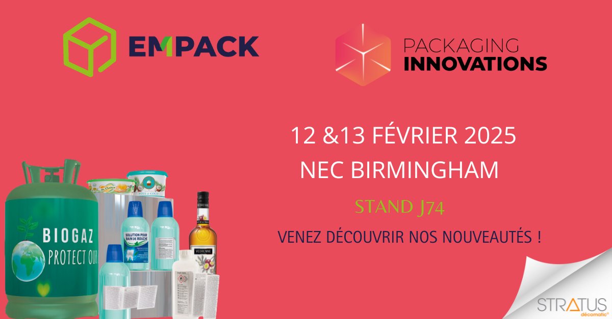 🇫🇷 Nous serons présents au salon Packaging Innovations les 12 et 13 février 2025 au NEC Birmingham, stand J74. 📦

Venez découvrir nos solutions innovantes en packaging, notamment nos manchons étirables/rétractables, étiquettes livret et IML.
Une occasion idéale pour échanger