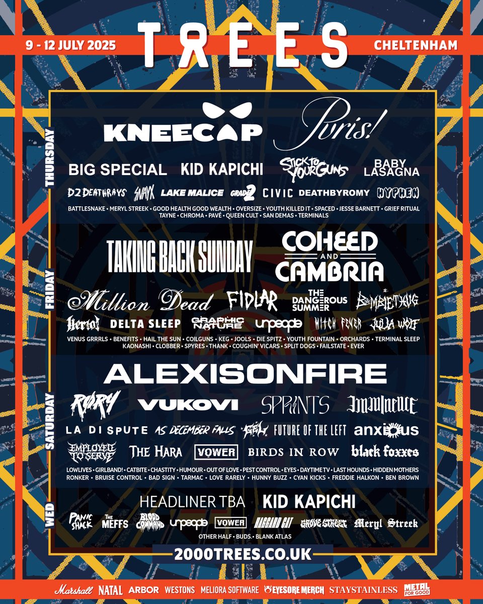 2000trees Festival (@2000trees) on Twitter photo 🌳 <a href="/Vukoviband/">VUKOVI</a>, <a href="/SPRINTSmusic/">SPRINTS</a>, <a href="/dangeroussummer/">The Dangerous Summer</a>, <a href="/BIGSPECIAL_/">BIG SPECIAL</a>, Baby Lasagna, and 40 more PHENOMENAL bands are joining the 2000trees 2025 lineup!!
🌳 𝗚𝗲𝘁 𝘆𝗼𝘂𝗿 𝘁𝗶𝗰𝗸𝗲𝘁𝘀 𝗳𝗿𝗼𝗺 bit.ly/TREES25 🌳 <a href="/Vukoviband/">VUKOVI</a>, <a href="/SPRINTSmusic/">SPRINTS</a>, <a href="/dangeroussummer/">The Dangerous Summer</a>, <a href="/BIGSPECIAL_/">BIG SPECIAL</a>, Baby Lasagna, and 40 more PHENOMENAL bands are joining the 2000trees 2025 lineup!!
🌳 𝗚𝗲𝘁 𝘆𝗼𝘂𝗿 𝘁𝗶𝗰𝗸𝗲𝘁𝘀 𝗳𝗿𝗼𝗺 bit.ly/TREES25