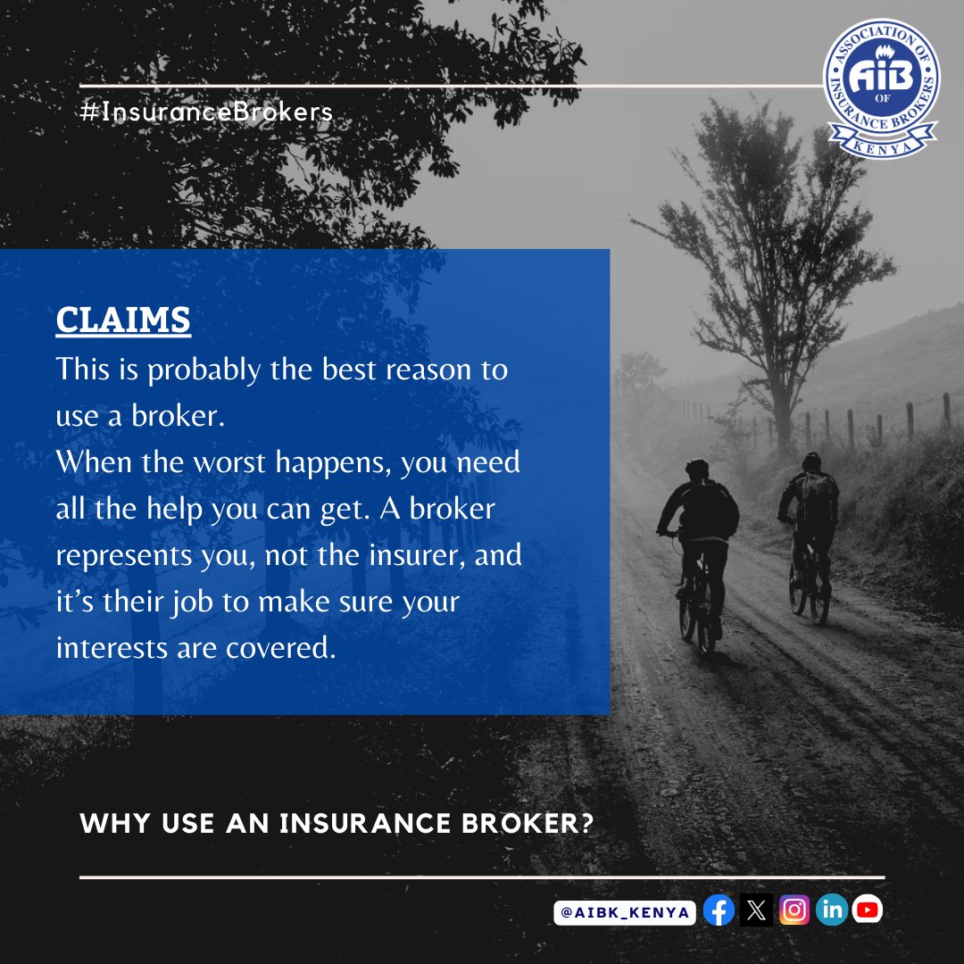 AIBK_Kenya's tweet photo. Don't face insurance claims alone! 
Did you know that an insurance broker acts as your advocate, saving you time, stress and potentially money?  

Visit our website https://t.co/rDk8s6etMi for a list of #insurancebrokers that you can reach out to to help you in your journey. https://t.co/kRKxmUIxRj
