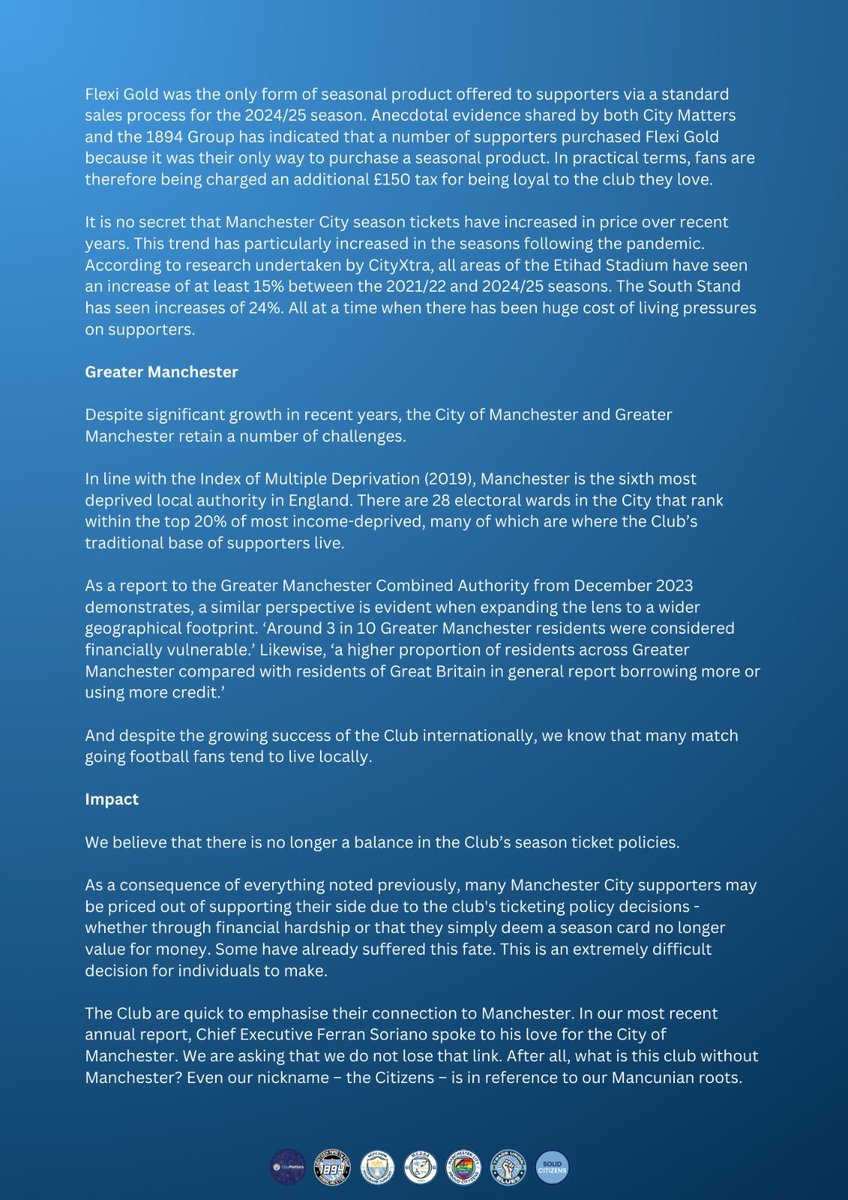 WeAre1894's tweet photo. Open letter to Khaldoon Al Mubarak from Manchester City supporters groups https://t.co/0HKAukS71q