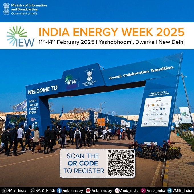 ddsahyadrinews's tweet image. #IndiaEnergyWeek । भारत ऊर्जा सप्ताहासाठी तयारी सुरू! 🌍⚡

ऊर्जा क्षेत्रातील आघाडीचा जागतिक मंच असलेल्या भारत ऊर्जा सप्ताहमध्ये १२० हून अधिक देशांतील आंतरराष्ट्रीय प्रदर्शक, प्रमुख खरेदीदार आणि तज्ज्ञ सहभागी होणार आहेत.

@MIB_India