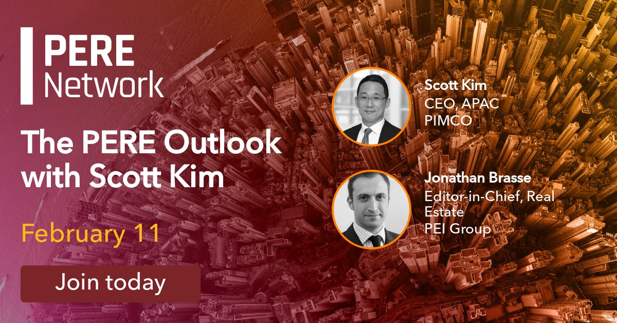 PEREonline's tweet image. Join Scott Kim, CEO for APAC of PIMCO, in conversation with @Jonathan Brasse, Editor-in-Chief, Real Estate at PEI Group.

When: 11 February, 9 AM UK / 5 PM HKT
Where: Virtual meeting + Live Q&amp;amp;A

Register now: okt.to/fPAKx2

 #RealEstate #PIMCO #Investment #ESG #PERE