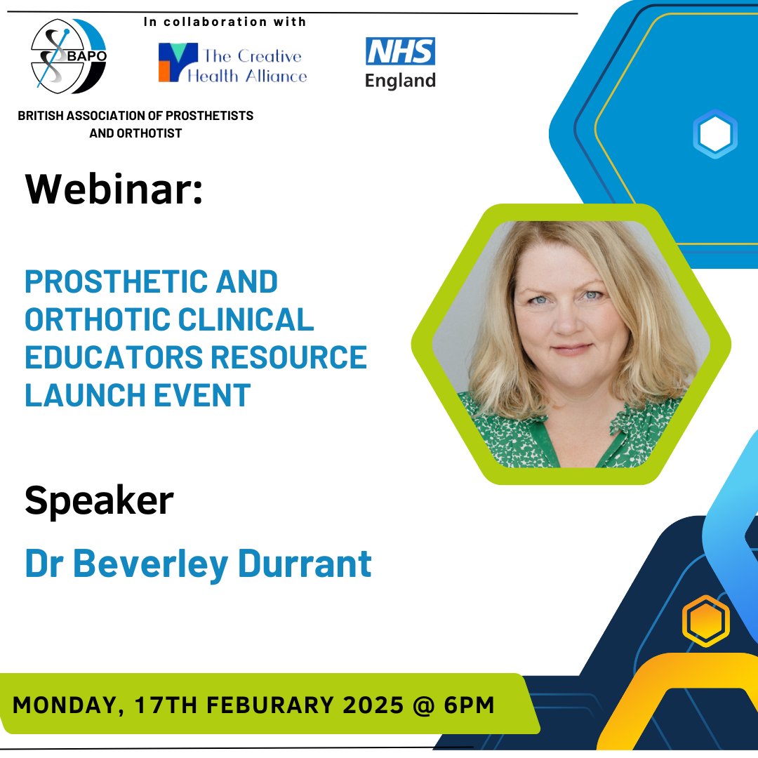 Prosthetic and orthotic clinical educators resource launch event

Presenter: Dr Beverly Durrant

Mon 17 Feb 2025, 18:00 on Teams

Register for the Webinar here: ow.ly/j6O750Uu16m