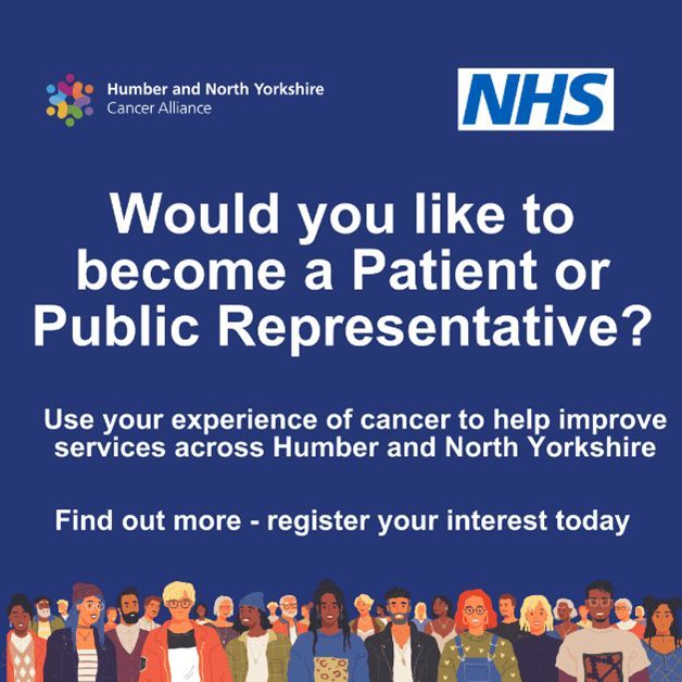 Join the Cancer Alliance's initiatives this year to help shape cancer services in Humber and North Yorkshire.

Become a patient and public representative today.

Learn more: bit.ly/42mCynk.