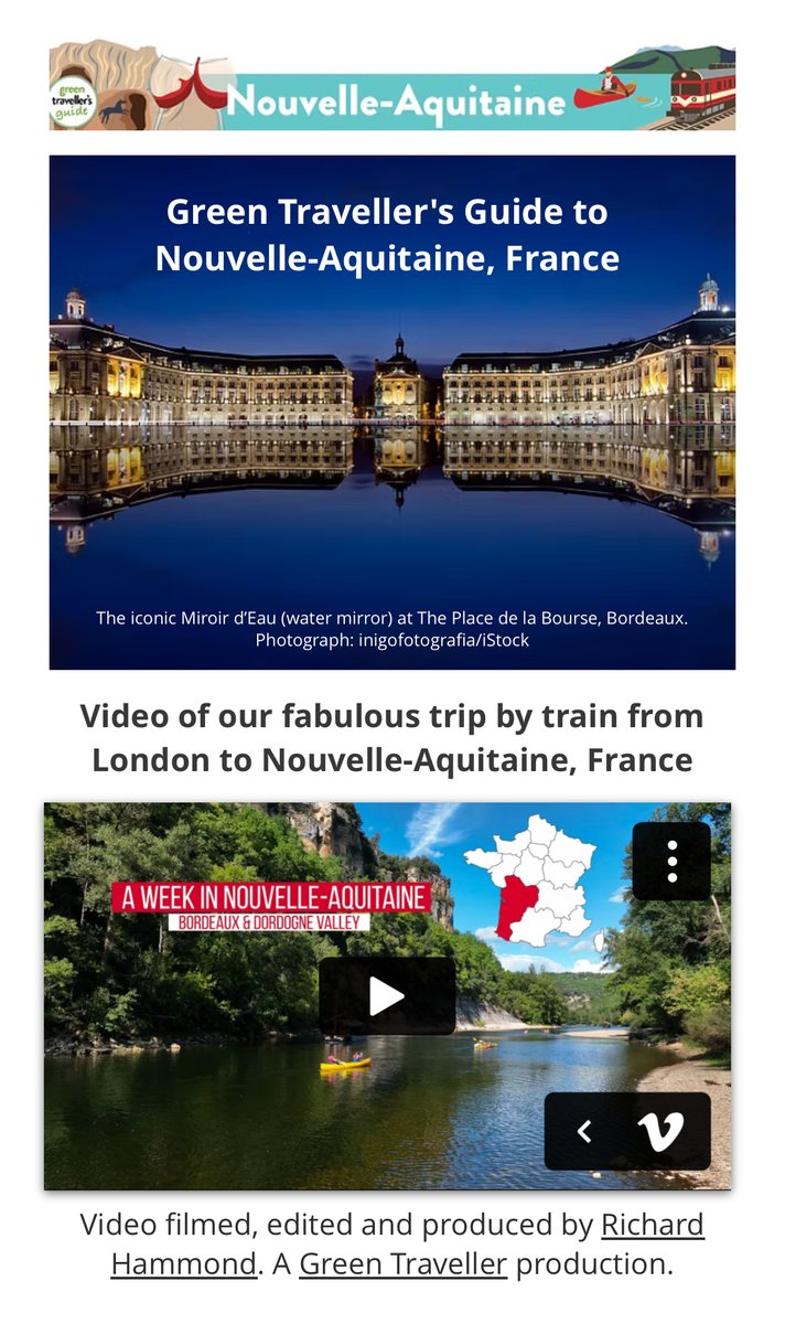 Our featured destination this month is Nouvelle-Aquitaine, southwest France. Explore Bordeaux (just 2 hours by high-speed train from Paris)  and the stunning Dordogne Valley... see our tips for great restaurants, characterful places to stay, and much more! greentraveller.co.uk/nouvelle-aquit…