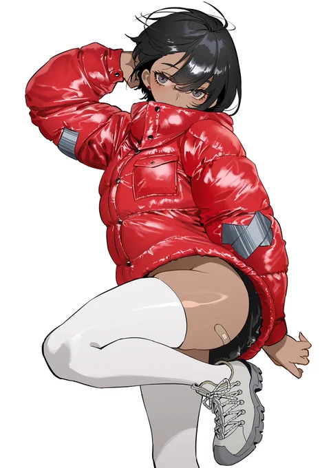 HISADAKEさんから「ダクトテープで補強されたオーバーサイズダウンを着た女の子」というおもしろオーダーを貰ったので描いてみました。 