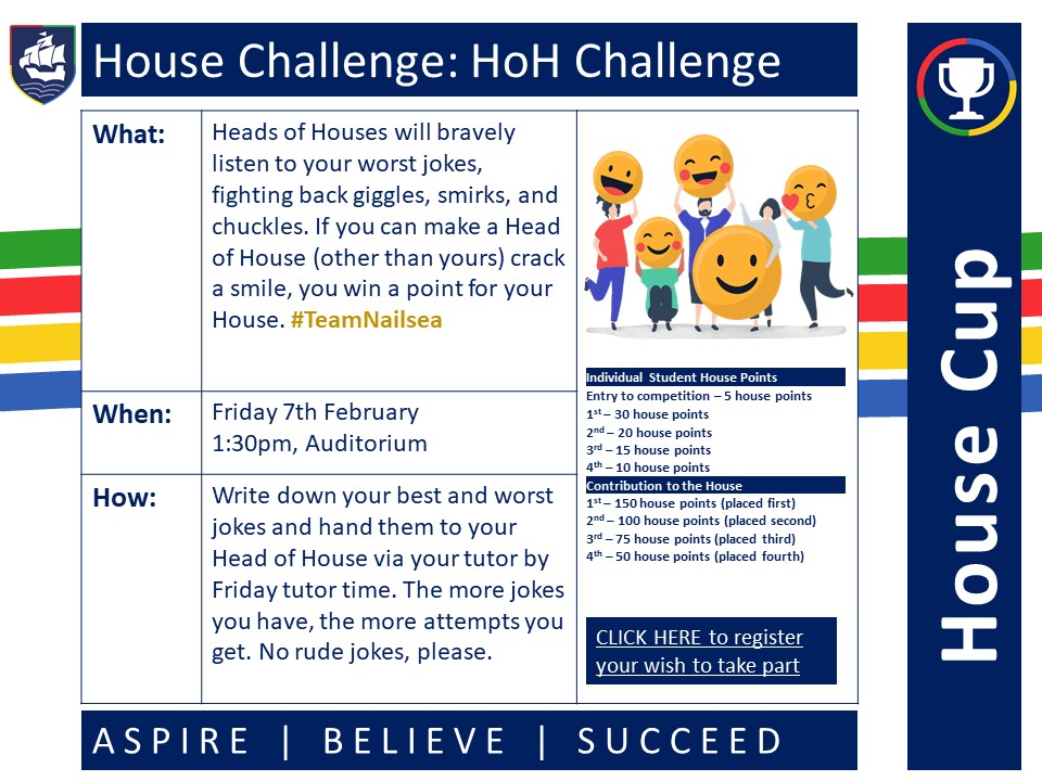 🟥🟩🟦🟨 Friday 7th February 🟥🟩🟦🟨

😜Knock! Knock!

  🥸  Who's there?

😜Nia

  🥸  Nia who?

😜It's Nia-rly time for this week's House Challenge
...and it's an absolute cracker! 
🤣🤣🤣