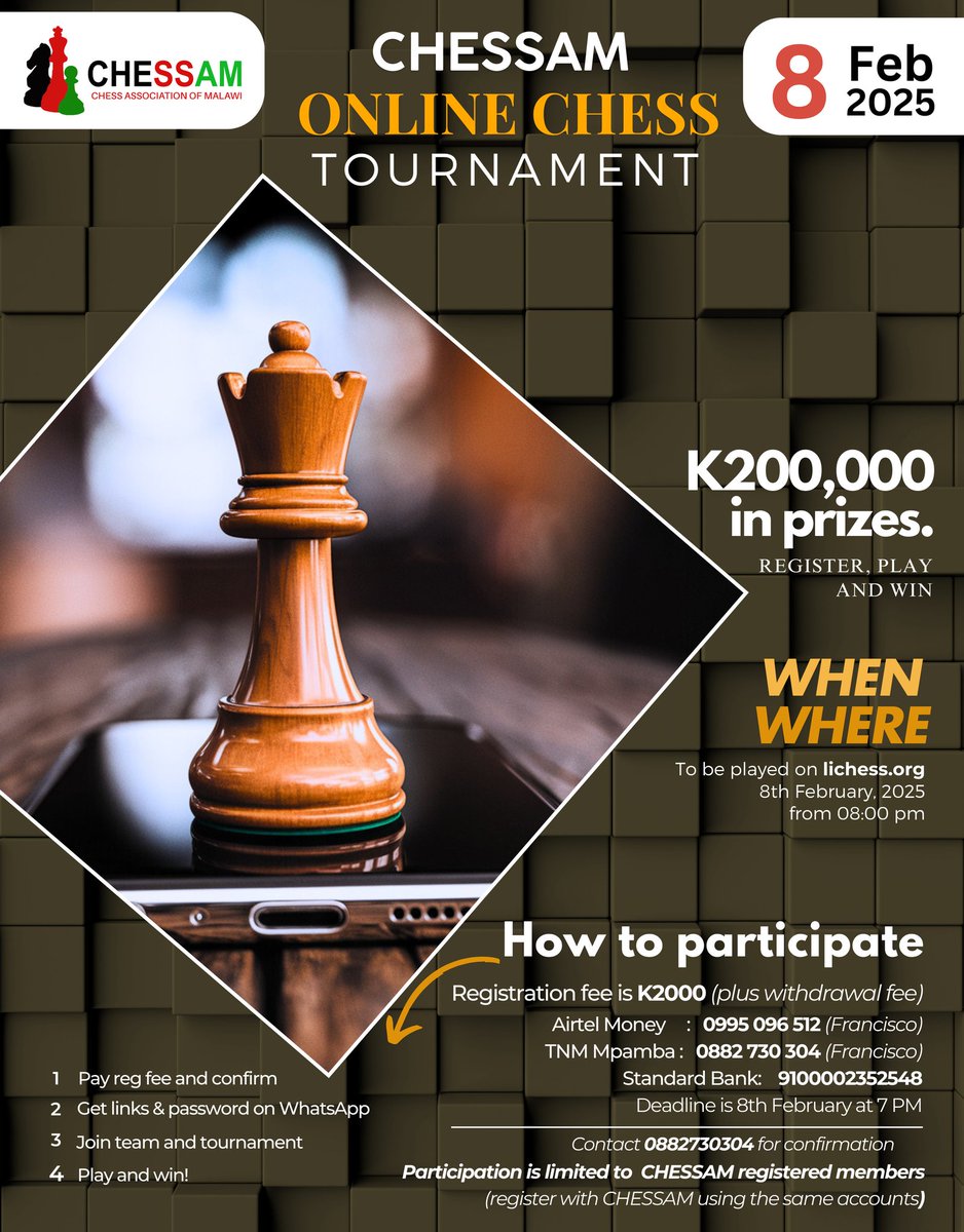 MalawiChess's tweet photo. February Online tournament https://t.co/kCK6fQKKMQ
