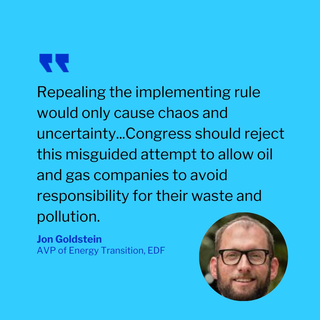 There’s no excuse. Oil &amp; gas companies have been promising to reduce methane pollution for decades. The methane polluter fee holds the biggest polluters accountable. Targeting it will only hurt American taxpayers, consumers, families and energy markets. edf.org/media/house-se…