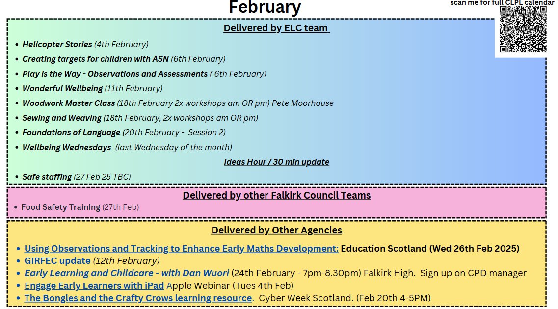 FCEYcentralteam (@fceyteam) on Twitter photo Please see the image attached for the CLPL opportunities for Early Level staff in February😊.  You can use the QR code on the image to access information about CLPL for the rest of the year too 🥰 canva.com/design/DAGTQFF… Please see the image attached for the CLPL opportunities for Early Level staff in February😊.  You can use the QR code on the image to access information about CLPL for the rest of the year too 🥰 canva.com/design/DAGTQFF…