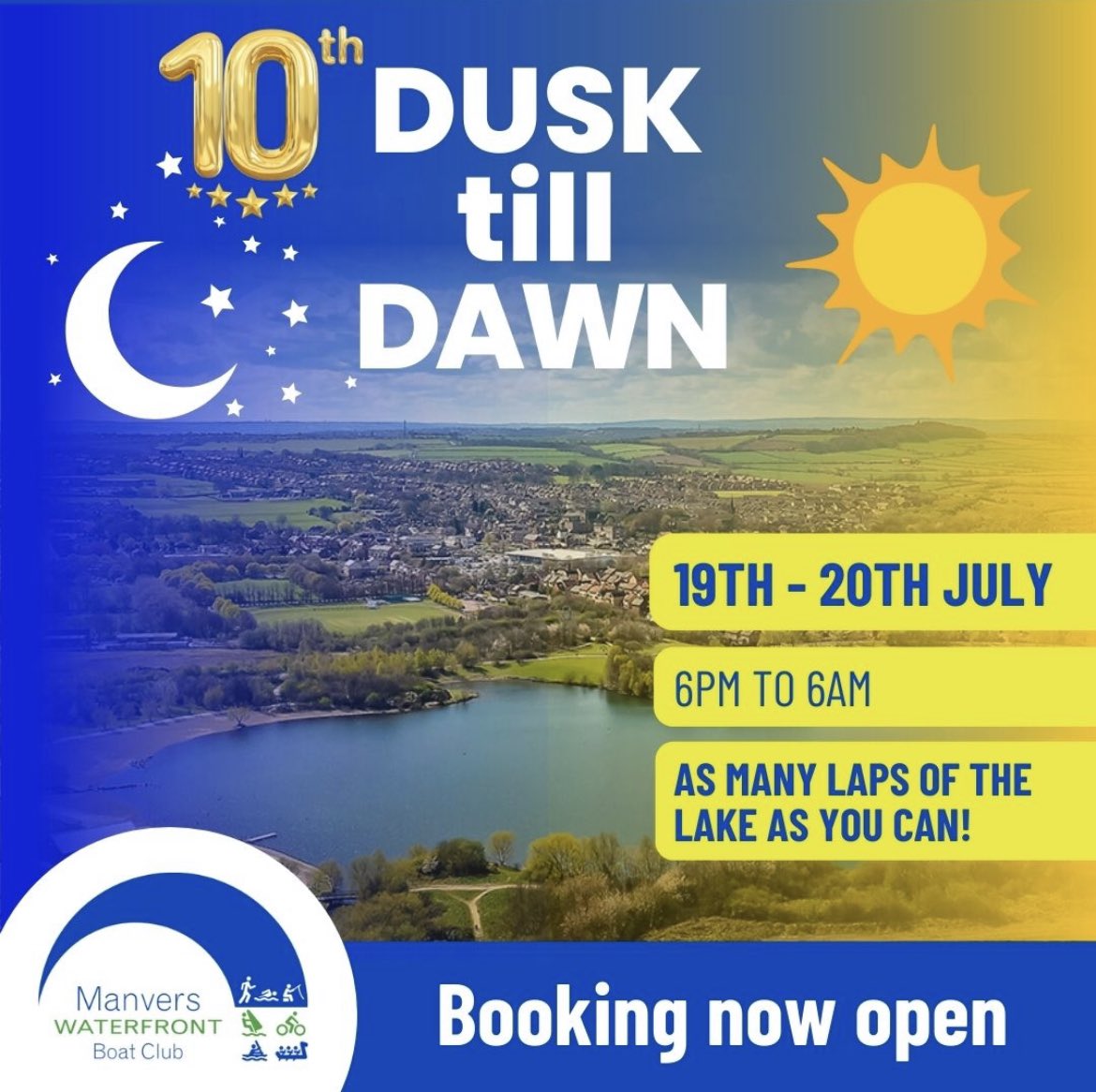🔥Lace Up for the Ultimate Challenge! 🔥🏃‍♀️Celebrate 10 Years of Epic Running at the Manvers Dusk Till Dawn! 🏃‍♂️Can you conquer the night? 12hrs of running 3.21m loops around the wonderful Manvers lake. Places still available in this award winning Event. 

sientries.co.uk/event.php?elid…